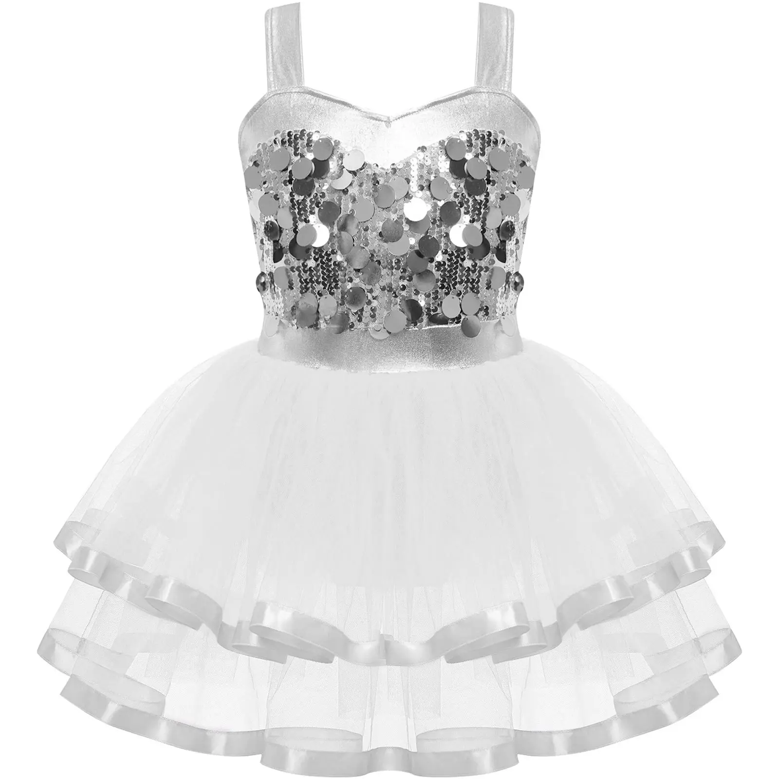 Girls Ballet Dress Sequins Tutu Children Latin Jazz Dance Costume Kids Rhythmic Gymnastics Leotards Mesh Figure Skating Dress