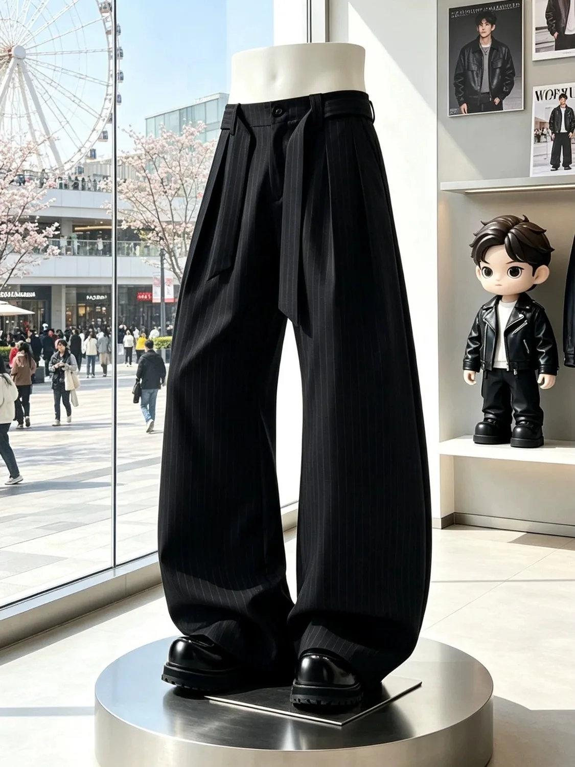 Cleanfit Men's Casual Wide Leg Pants Autumn New Style Pleated Drapey Belted Trousers Comfortable Loose Fit Straight Tube