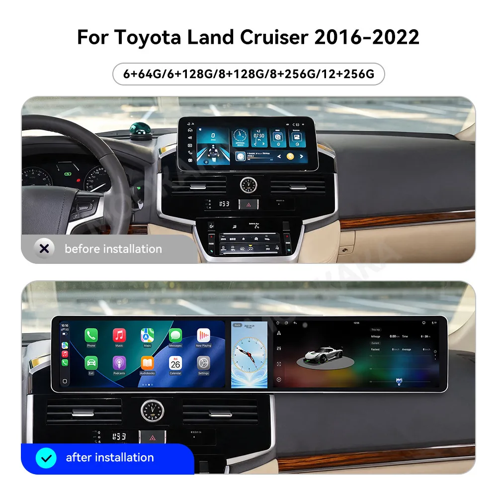 12.3 Inch Triple Screen For Toyota Land Cruiser LC200 2016-2022 Car Stereo Radio Multimedia Player GPS Navi Wireless CarPlay DSP