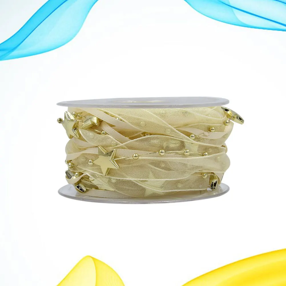 

1 Roll Christmas Bead Ribbon Pentagram Reusable Polyester Plastic for Wedding Tree Decoration Gift Ribbon Yarn Mesh Ribbons