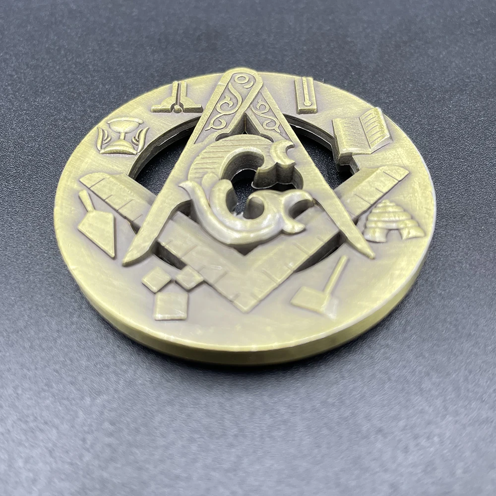 Freemasonry Coin Masonic Freemason Badge Token Free Mason\'s Symbol Bronze Hollow Carving Challenge Coin Collection