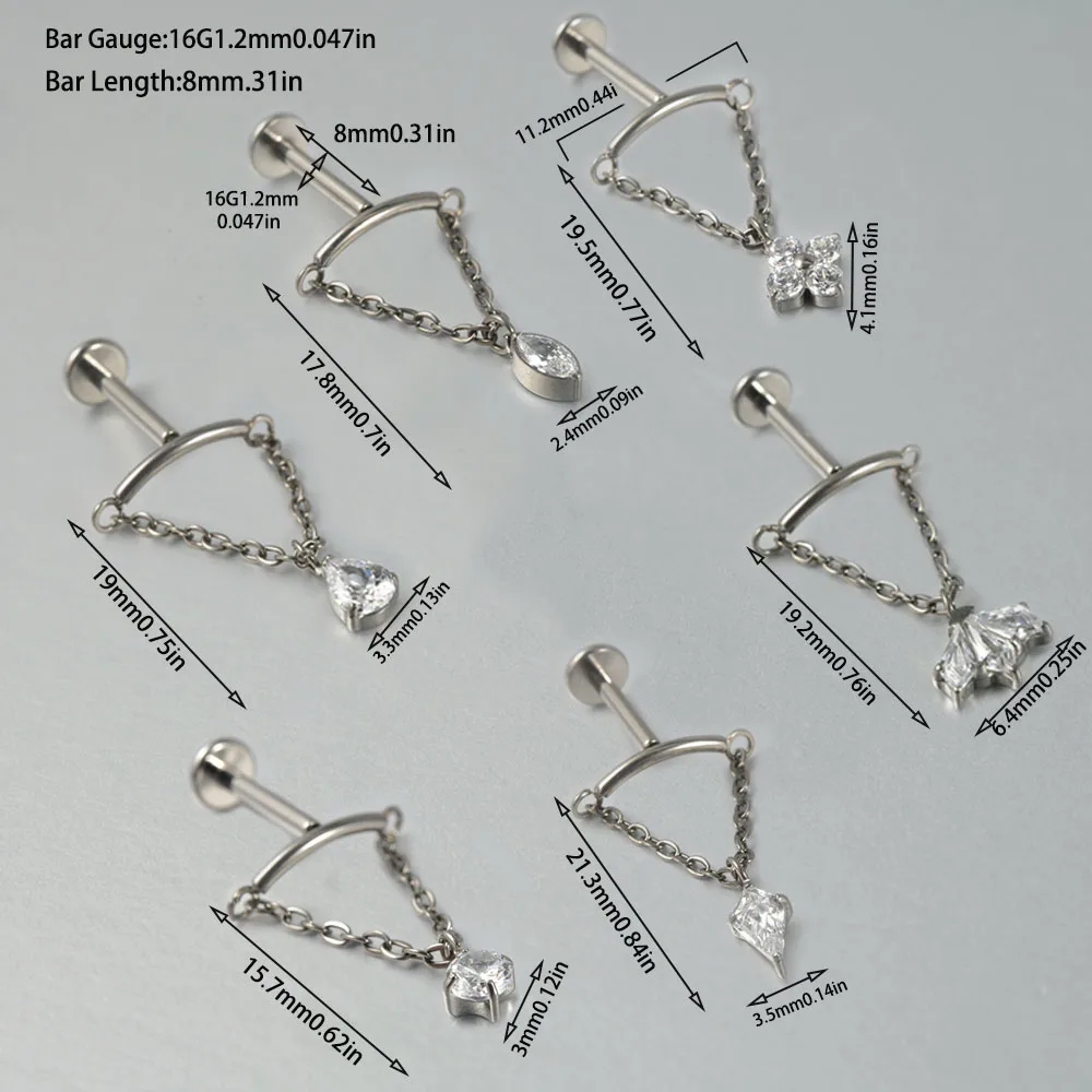 Solid Titanium Curved Bar Pendant Chain Dangle Earrings