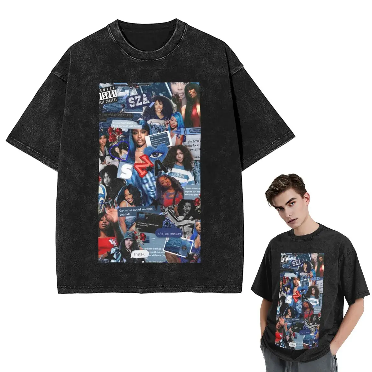 الشارع الشهير تي شيرت SZA أغنية المغني غسلها تي شيرت قصير الأكمام الهيب هوب قمم تي شيرت تيز للرجال والنساء #1