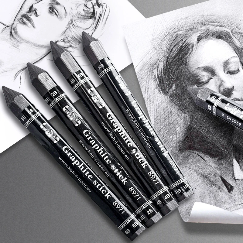 Woodless Hexagonal Graphite Stick HB/2B/4B/6B Black Charcoal Sticks Sketch Pen Art Supplies for Drawing Sketching Shading Tool