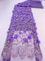 African Nigerian 3D applique Lace Flower Fabric 2024 High Quality With Sequins Embroidery French Lace Fabric For Wedding Party