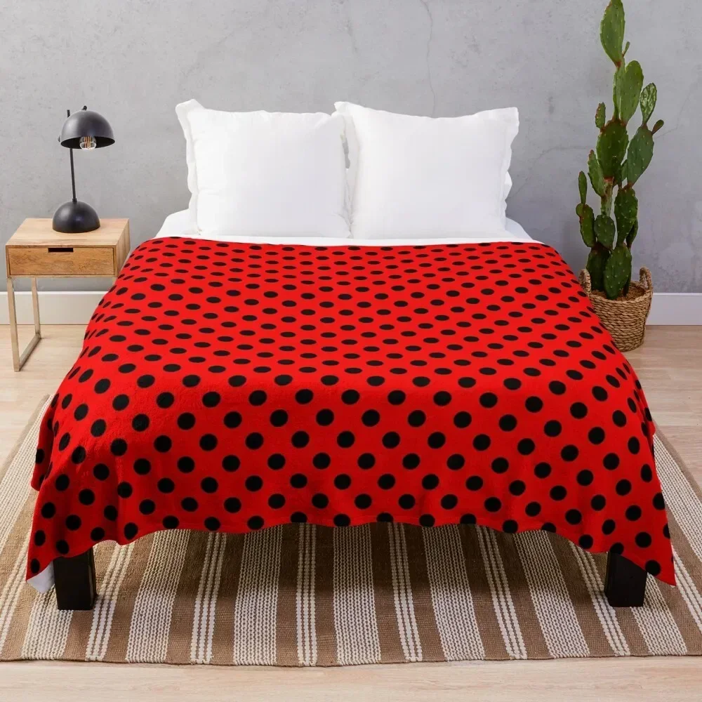 Black Polka Dots on Red Background Throw Blanket