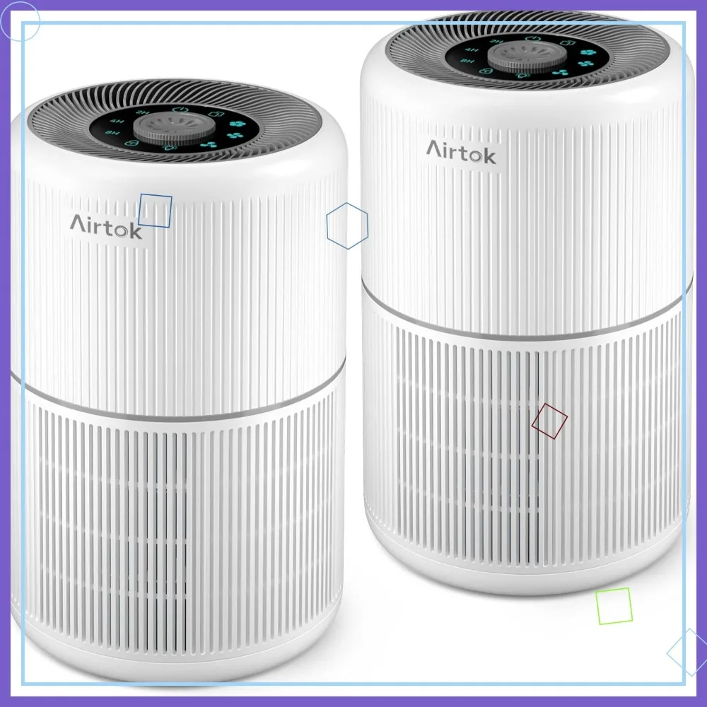 2 Pack H13 HEPA Air Purifier for Home Bedroom, Quiet 99.9% Removal of Smoke Dust Pollen Pet Dander, White