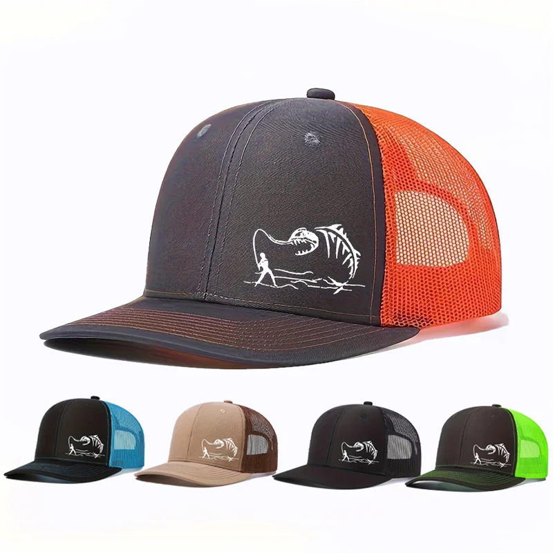 Cappello Hip Hop OutdoorSports Cappello da pescatore stampato Cappello a rete TruckDriver Berretto da baseball leggermente curvo Berretto da uomo Hipster HipDance a tesa profonda