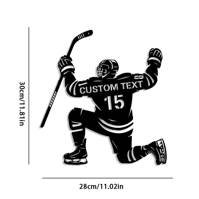 [Hockey Player Name Sign] Personalized Hockey Player Name & Number Sign - Jersey-Style Metal Wall Decor with Hockey Stick