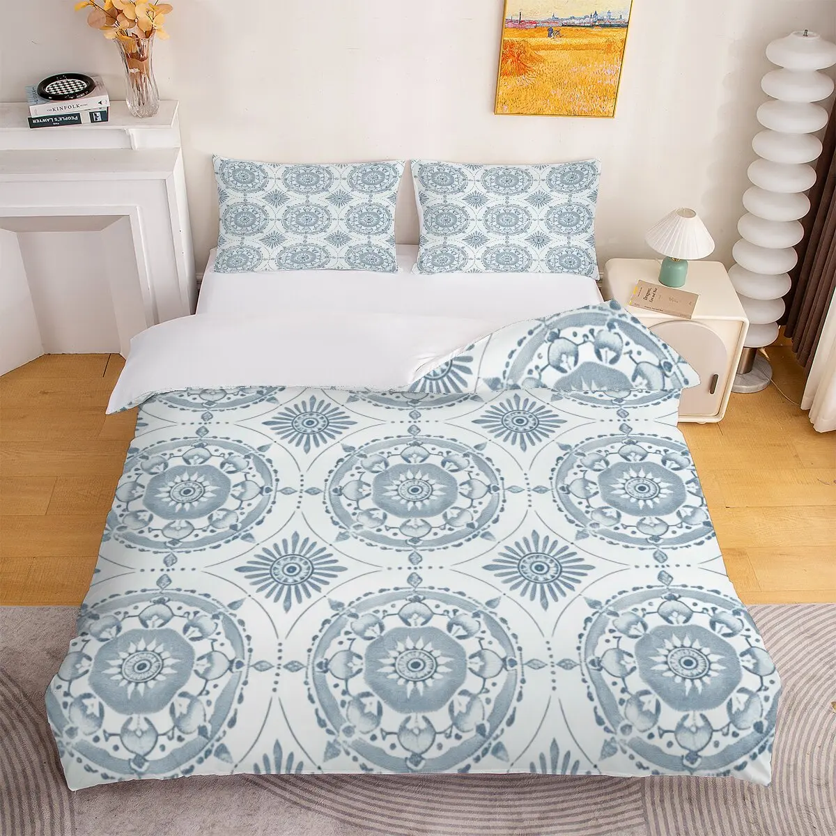 Sunflower pattern  Down duvet cover large size  scroll border  1 duvet cover and 2 pillowcases