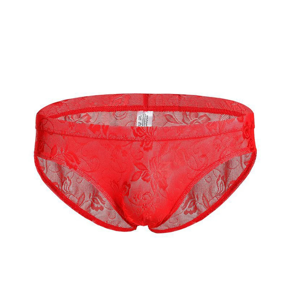 

Sexy Mens Panties Print Lace See Through Underwear Low Waist Elastic Lingerie Sissy U Convex Pouch Briefs Breathable Underpants