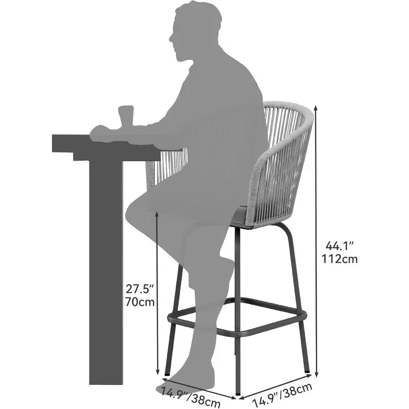 Terrasse gewebte drehbare Barhocker, Outdoor Bar Hochstuhl Set mit gepolstert für Hinterhof Pool, Garten