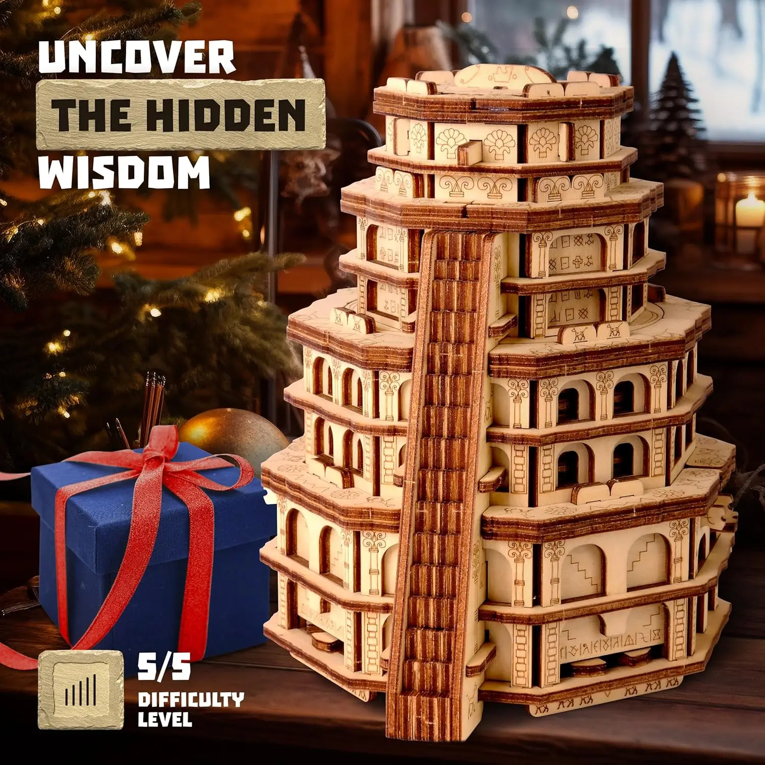 Quest Tower, 3D Escape Game Puzzle Box, Brain Teaser Puzzle, Eco-Friendly Wooden Mind Puzzle Game with Hidden Compartment