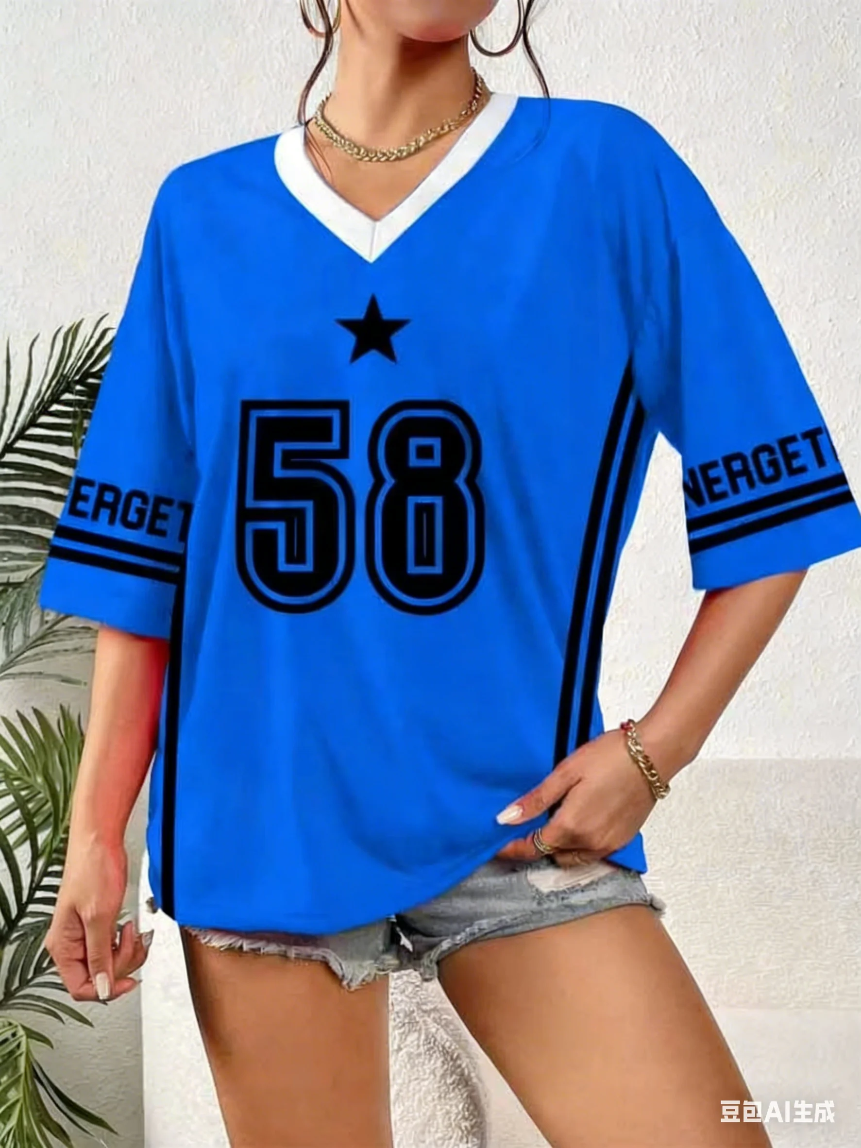 3-farbiges Damen-T-Shirt mit energischem Nummer 23-Aufdruck, V-Ausschnitt, kurzärmelig, modisches Sommer-T-Shirt, Baseball-Trikots, Streifen, Übergröße, Sport-T-Shirt