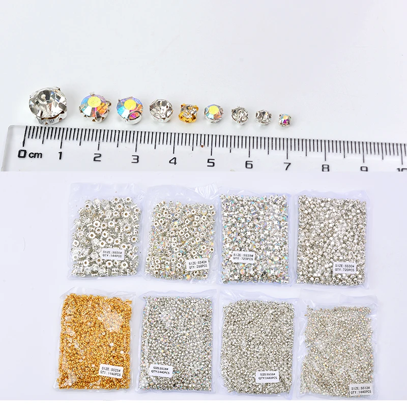 סיטונאי ss12-ss50 נקה ab לתפור על זכוכית קריסטל ריינסטון DIAMANTE כסף זהב טופר Strass חרוזים שמלת בגדי קישוט