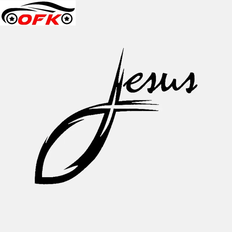 Classic JESUS CURSIVE CROSS CHRISTIAN FISH VINYL DECAL CAR STICKER  13.4CM*11.3CM