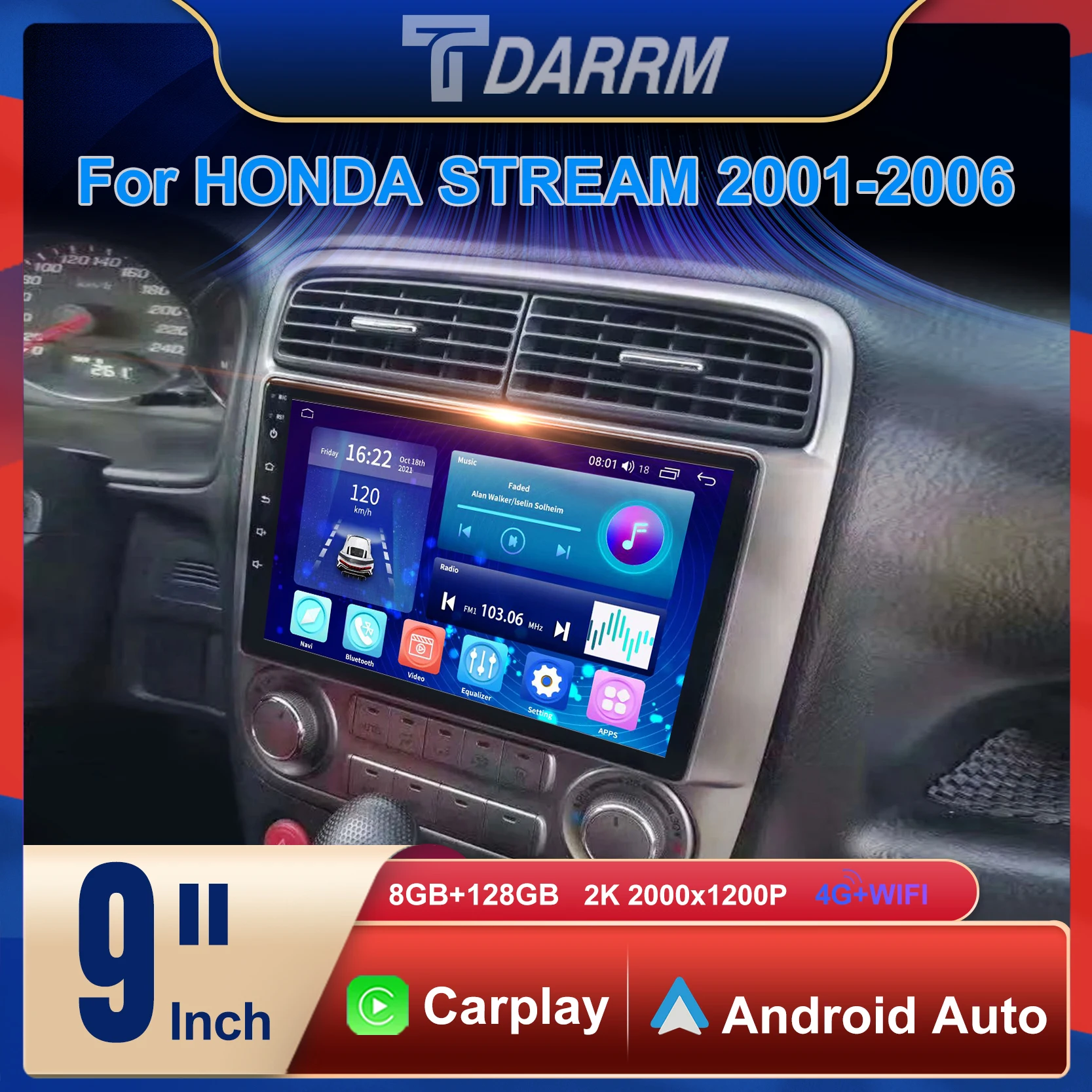 

For HONDA STREAM 2001-2006 Car Screen Radio Automotivo Multimedia Screen Stereo Carplay Navigation Player