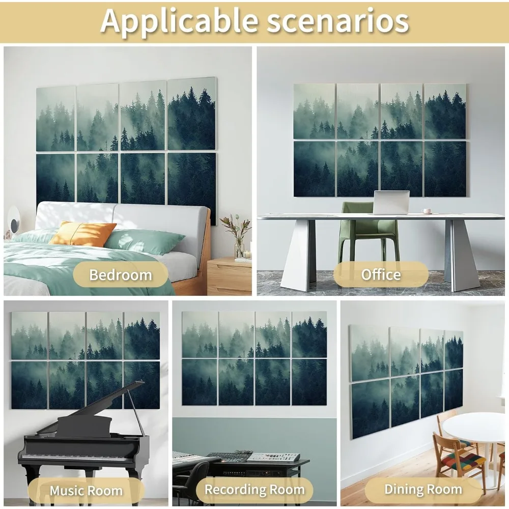 Paneles de pared insonorizados 48x32, paquete de 8 paneles acústicos para pared, paneles de pared decorativos absorbentes de sonido para sala de estar, cama