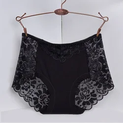 Women's Cotton Underwear Panties Sexy Lace Mid-Waist Hollow Female Briefs Hip Lift Underpants for Lady Plus Size Lingerie 3xl