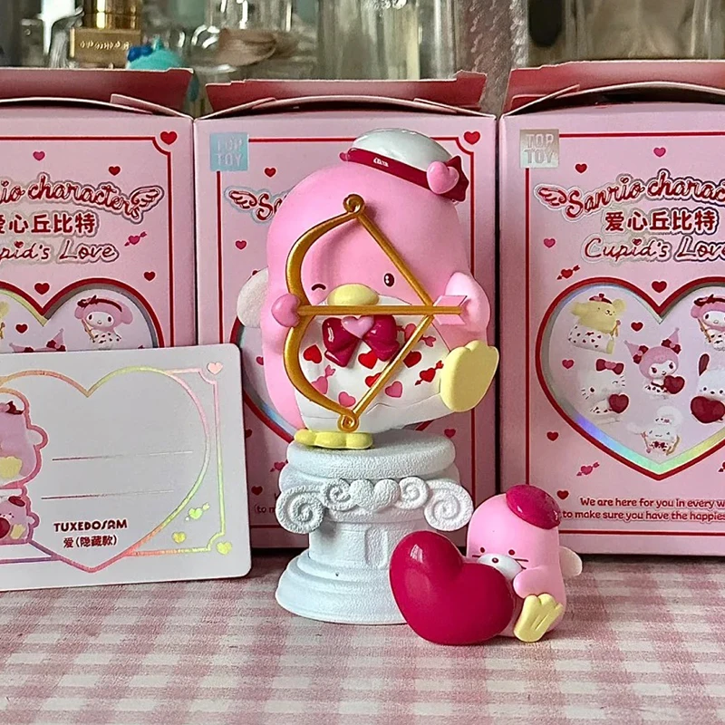 Figura de ação Sanrio Love Cupid, 520 Limited Series Blind Box, Melodia fofa Hello Kitty Kuromi, Mystery Box, Ornamento de boneca, Presentes de brinquedo