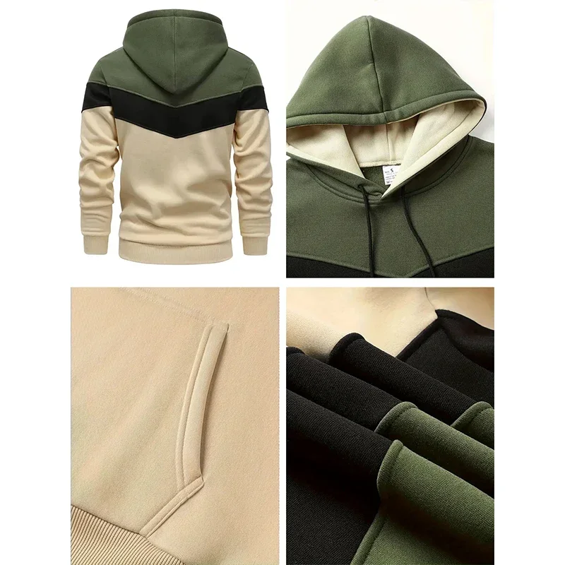 2024 Autumn Winter Warm Mens Tracksuit Print Casual Versatile Tricolor Hooded Sweatshirts High Quality Sports Jogging Clothing