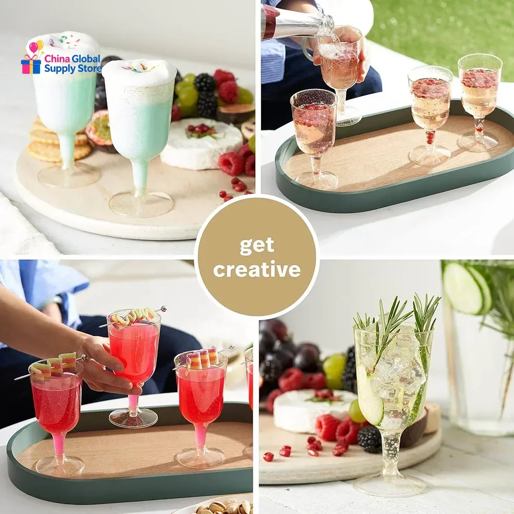 6oz Gold Glitter Plastic Wine Glasses Reusable Plastic Wine Cups for Cocktail Parties Weddings