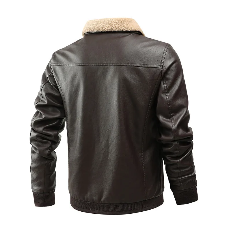 Chaqueta gruesa de PU para motocicleta para hombre, chaqueta de cuero informal con cuello vuelto, prendas de vestir exteriores para hombre MY226, invierno y otoño, 2023