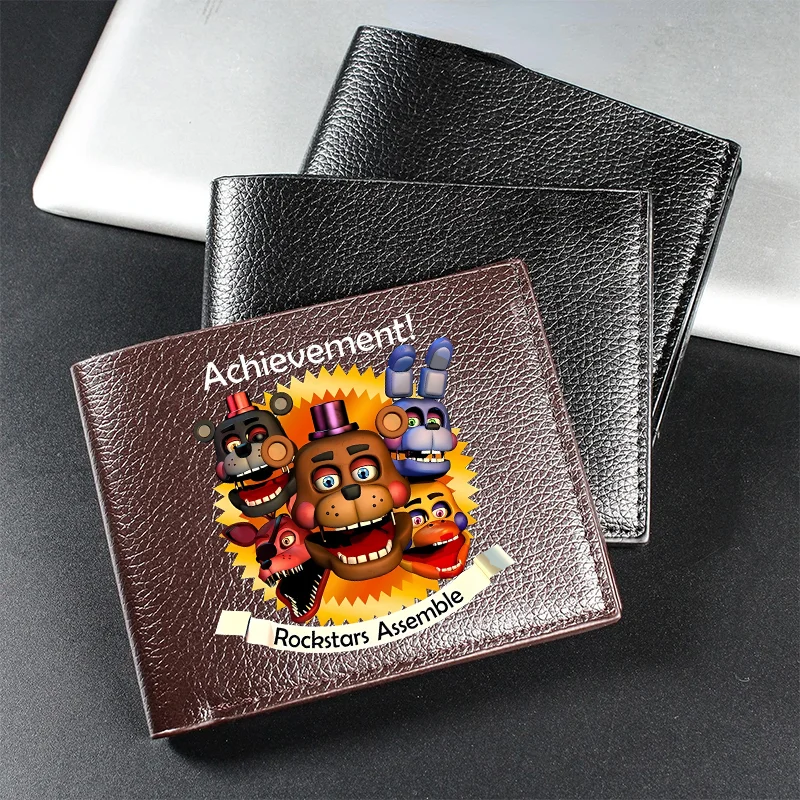 Carteira de Couro Five Nights At Freddy's, Bolsa para Cartões, Feminina e Masculina, Curta, com Múltiplos Slots, Porta-Moedas, Dobrável, Moderna, Presente de Aniversário