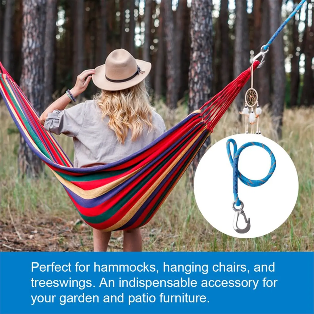 

2 шт. нейлоновых веревок с крюками из нержавеющей стали для подвешивания гамаков/качелей, инструмент для подвешивания