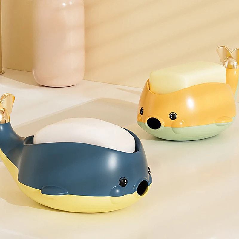 1PC Cute Whale Shape Soap Box Cartoon Soap Dish Drainable Soap Holder Soap Container Soap Dish For Tray Bathroom Accessories