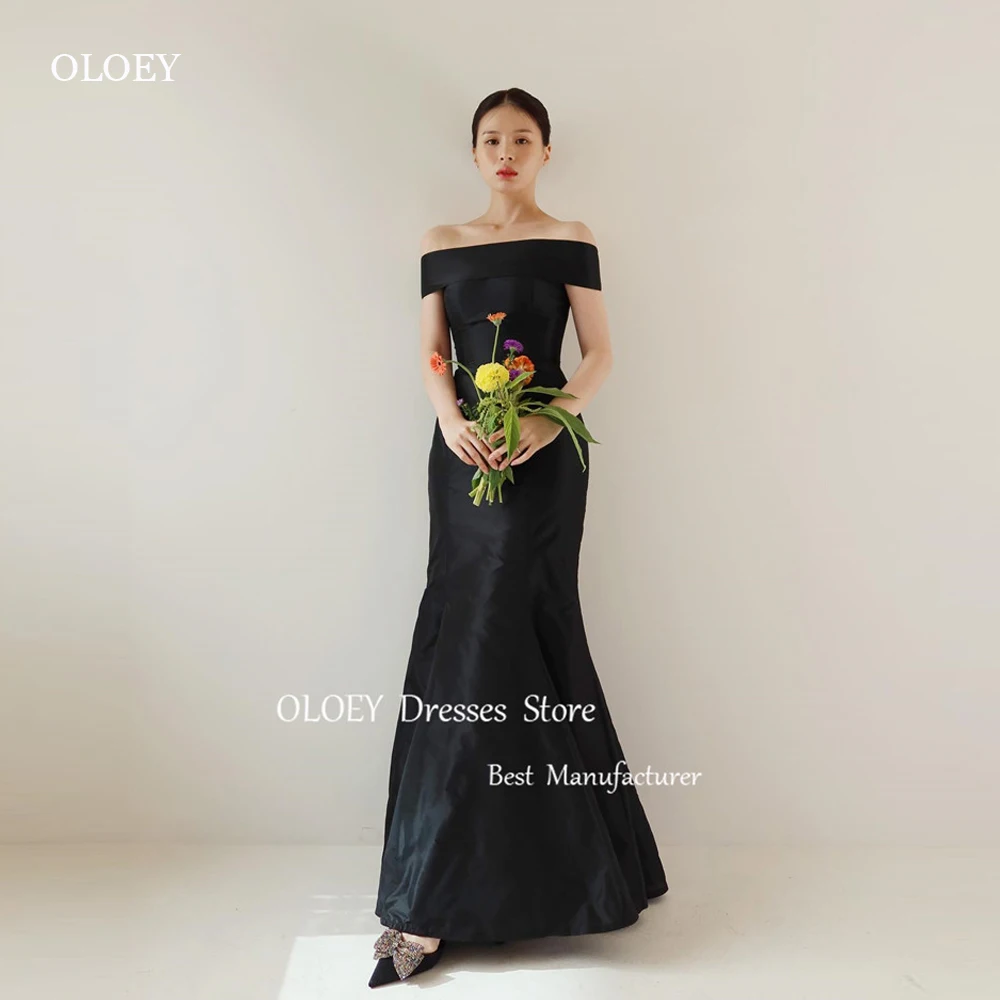 OLOEY Simple Black Mermaid Evening Dresses Korea Photoshot Wedding Bolero Taffeta Formal Party Dress Corset Back Free Custom