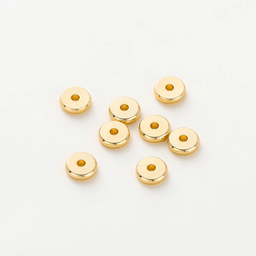 50 teile/los 14K/18K Gold Farbe Überzogene Messing 4mm 5mm 6mm Runde Spacer Perlen flache Armband Perlen für DIY Schmuck Zubehör