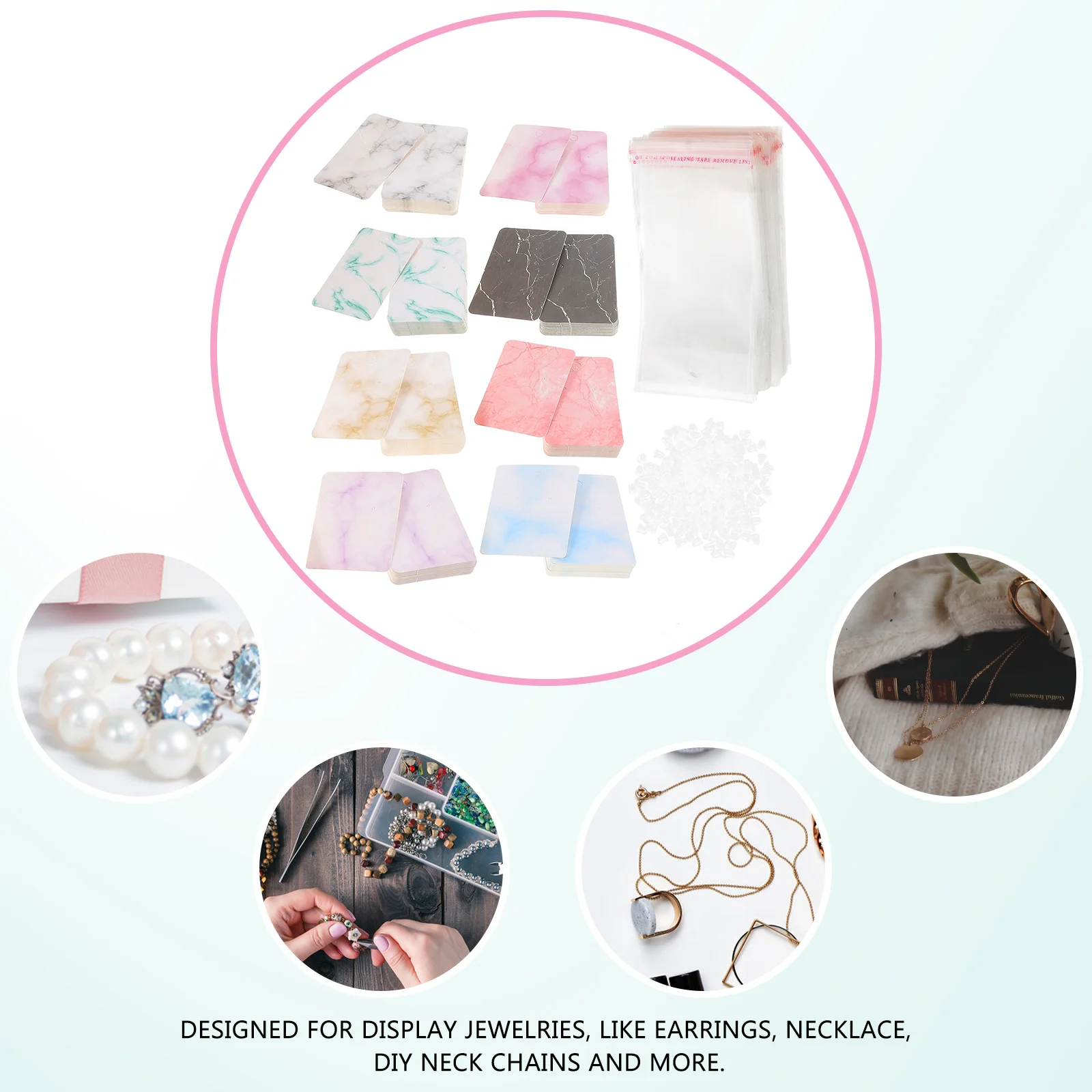 

1Set Jewelry Display Cards Set Marble Decorative Rectangle Earring Display Cards with Ear Backings Safe for Long-Term Use