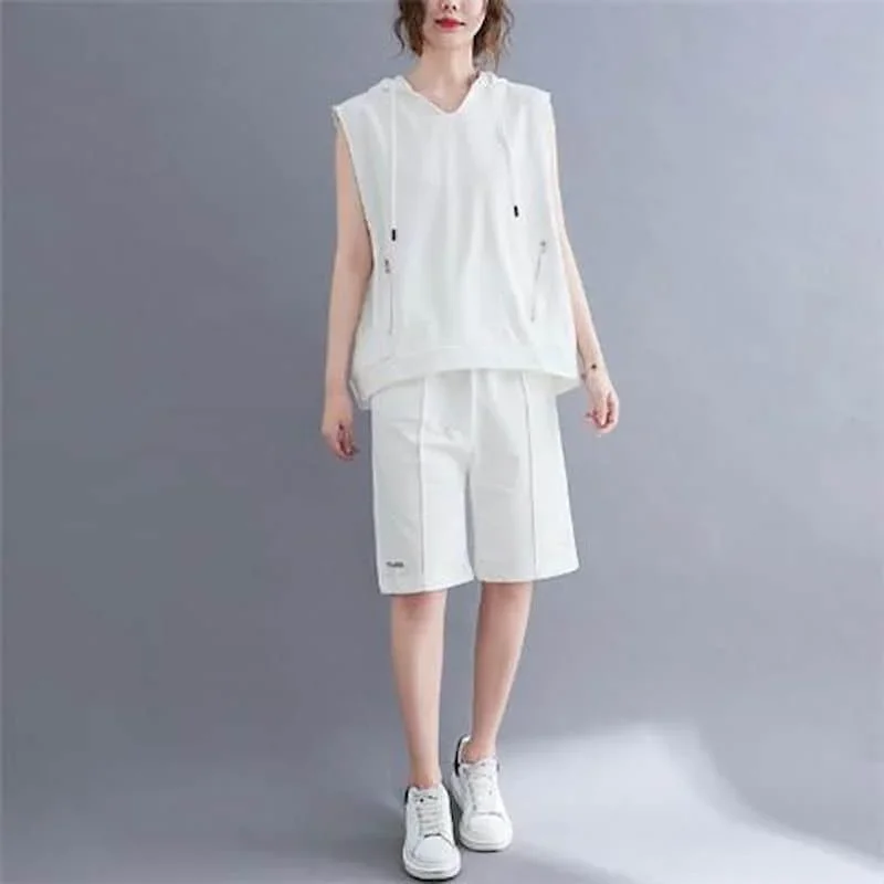 

Однотонные короткие комплекты Повседневная спортивная одежда Топы и широкие брюки Женский спортивный костюм Комплект из двух предметов для женщин Свободная уличная одежда