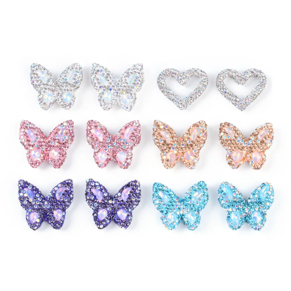 2PCS Handmade Butterfly Round Flower Ball Heart shaped Bead Jewelry Making DIY Mobile Phone Chain Bead Pen Necklace Accessories