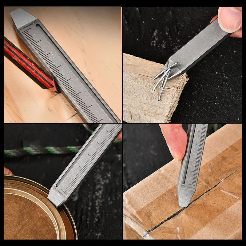 Imagem -02 - Multifuncional Outdoor Camping Abridor de Garrafas Titânio Liga Régua Auto-defesa Ferramenta Edc Metal Pry Bar Prego Printer Crowbar 12 Centímetros