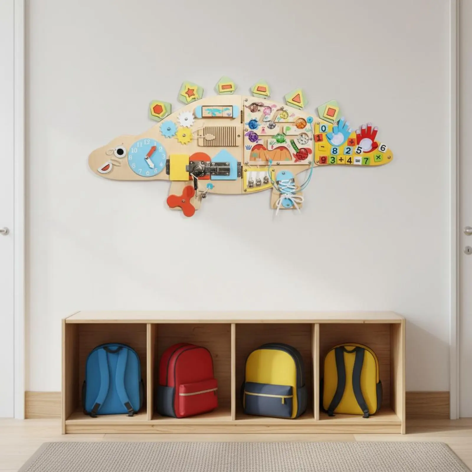 Wooden Wall Mounted Activity Panel Early Education Young Child Learning Board Dinosaur Busy Board Child-Centered Inspired
