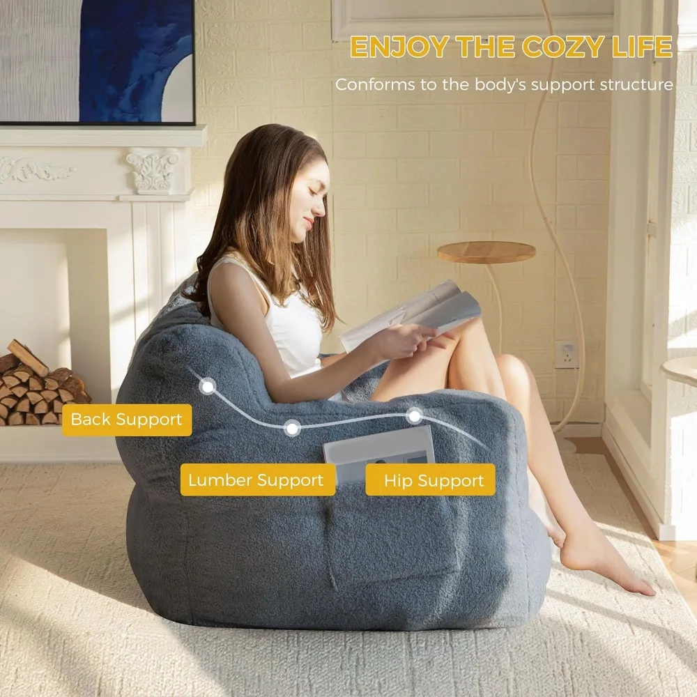 كرسي كيس فول معنقدة فاخر مع قماش Bouclé، أريكة كسولة مريحة للبالغين والمراهقين، مقاعد مثالية لغرفة المعيشة #4