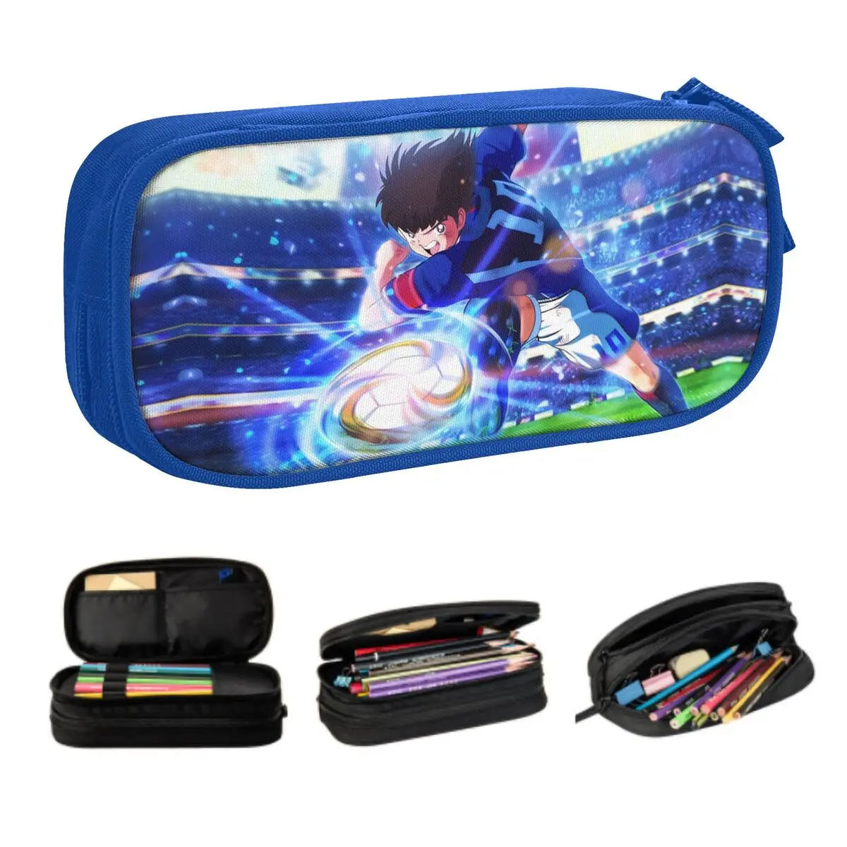 Estuche de lápices personalizado Kawaii Harajuku Capitán Tsubasa para niños y niñas, caja de lápices de Anime de futbolista japonés de gran capacidad, papelería