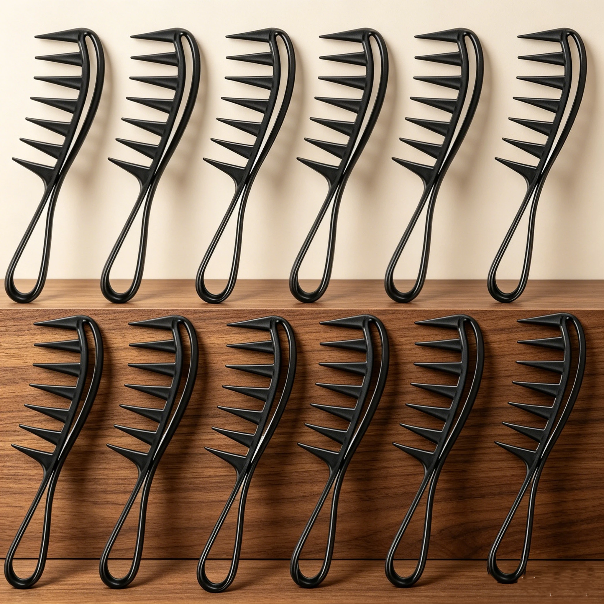 12-Piece Wide Tooth Hollow Hair Pick Combs Curly Hair Detangling Styling Combs Anti-slip Handle Salon Home Hair Fluffing Tools