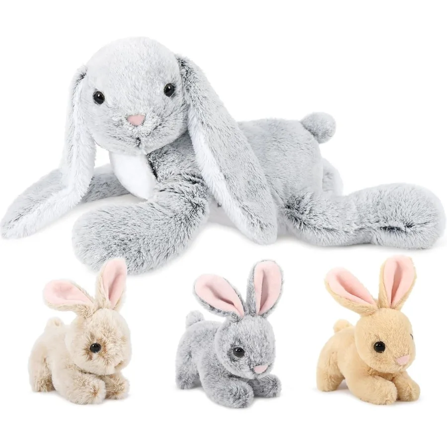 

4Pcs Easter Bunny Stuffed Animals with 3 Babies Inside 24 Soft and Cuddly Giant Rabbit Plush Pastel Pink Easter Stuffed Bunny G