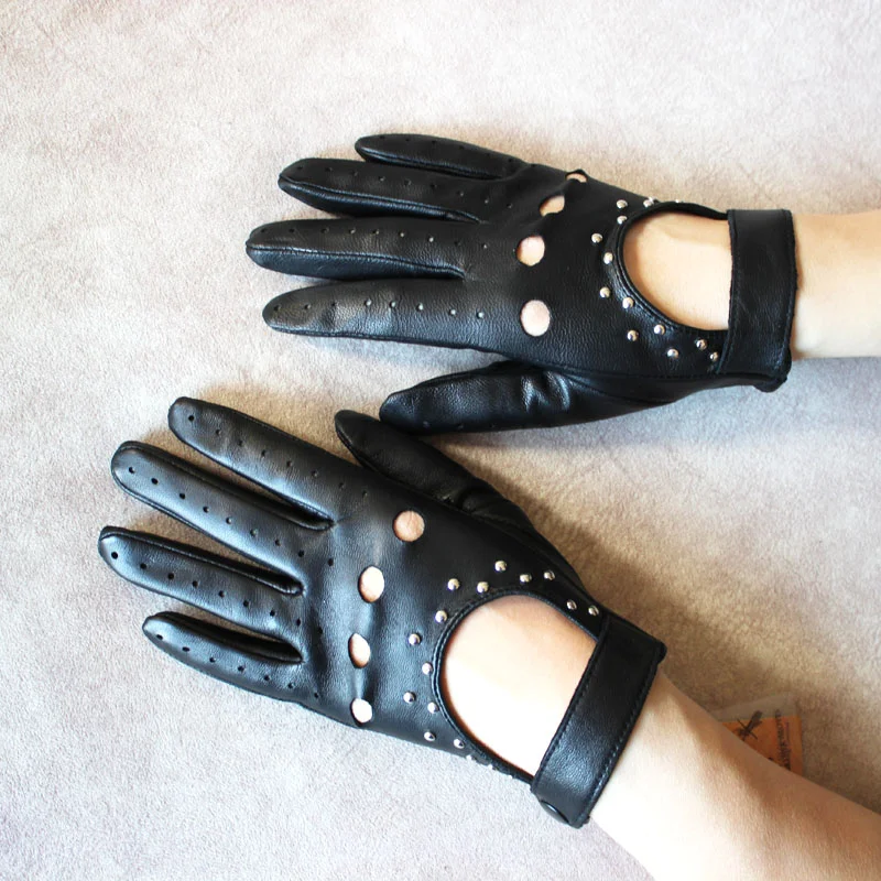 Guantes de cuero de dedo completo para conducir para mujer, sin forro, finos, a la moda, para primavera y otoño