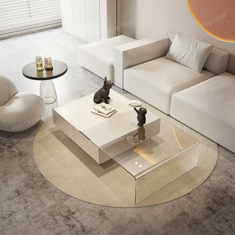 

​​Modern Minimalist Square Acrylic Coffee Tables Set with Lacquer TV Stand Small Space Living Room Coffee Furniture