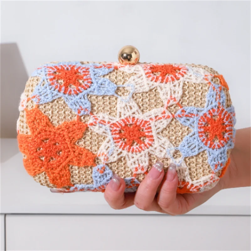 

2025 New Women Straw Evening Bags Party Dinner Clutch Wallets Banquet Women Purse With Chain Drop Shipping