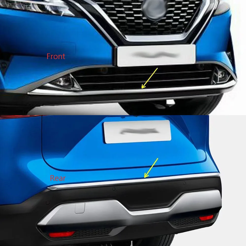 Chrome For Nissan Qashqai J12 2022 2023 Front Lower Bumper Rear Trunk Lid Cover Tailgate Back Door Trim Garnish Strip Protector