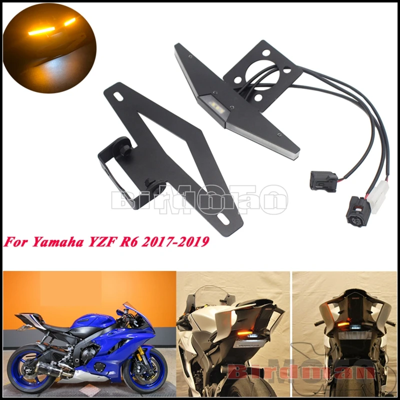 

Motorcycle Fender Eliminator For Yamaha YZF R6 2017-2019 Tail Tidy w/ LED Turn Signal License Plate Light Adjustable Bracket Kit