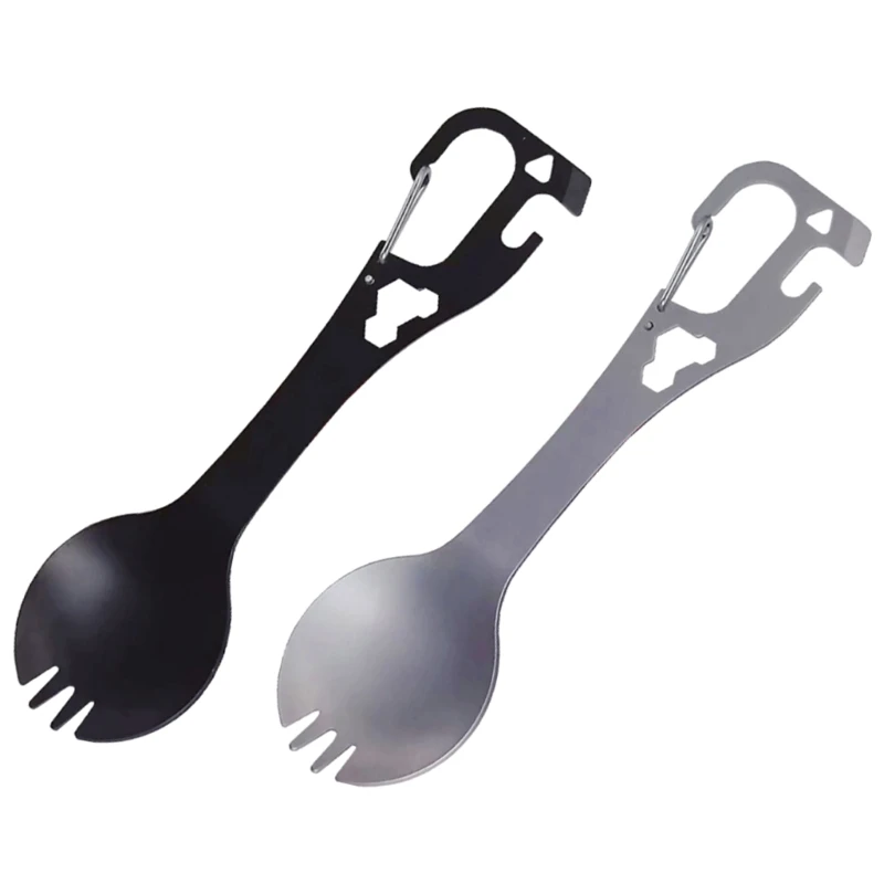 Camping Eating Utensils, 5 in 1 Utility Spork Portable Stainless Fork Spoon Cutlery Multifunctional Bottle Opener Tools