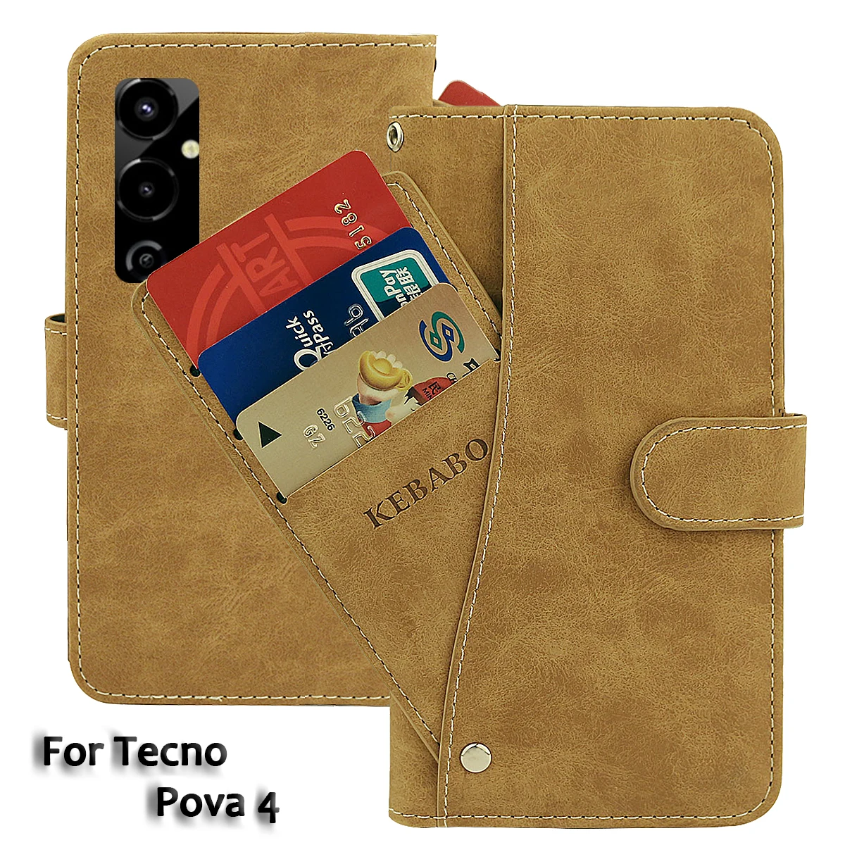 

Vintage Leather Wallet Tecno Pova 4 Case 6.82" Flip Luxury Card Slots Cover Magnet Phone Protective Cases Bags