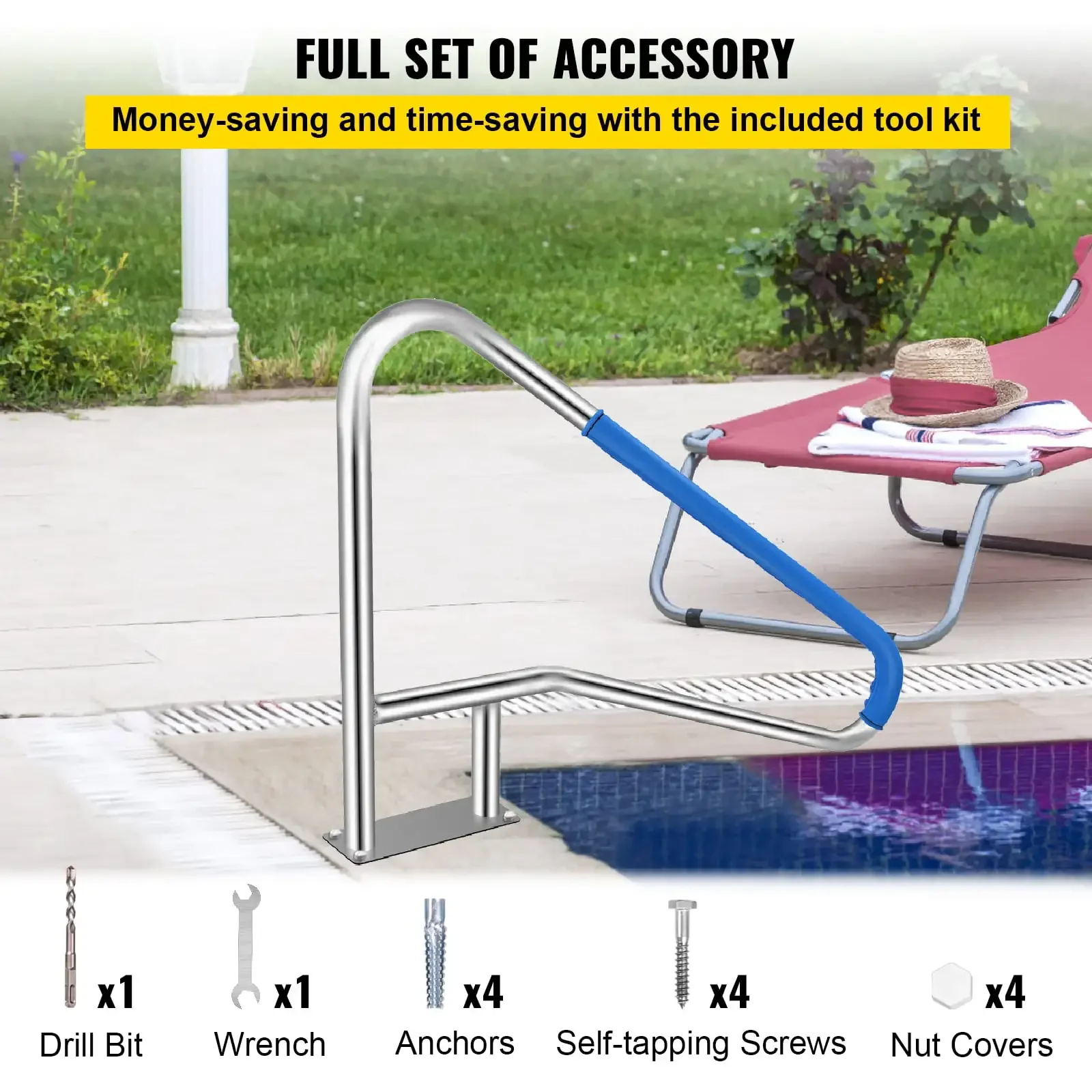 Pool Rail 54x36" Pool Railing 304 Stainless Steel 250LBS Load Capacity Silver Rustproof Pool Handrail Humanized Swimming