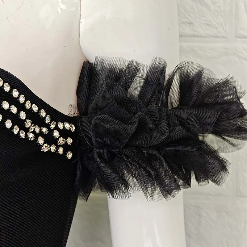 Luxury Crystals Black Women's Prom Dress Sexy Off Shoulder Sleeveless Skirt 2025 Elegant Evening Club Party Clothing Outfit